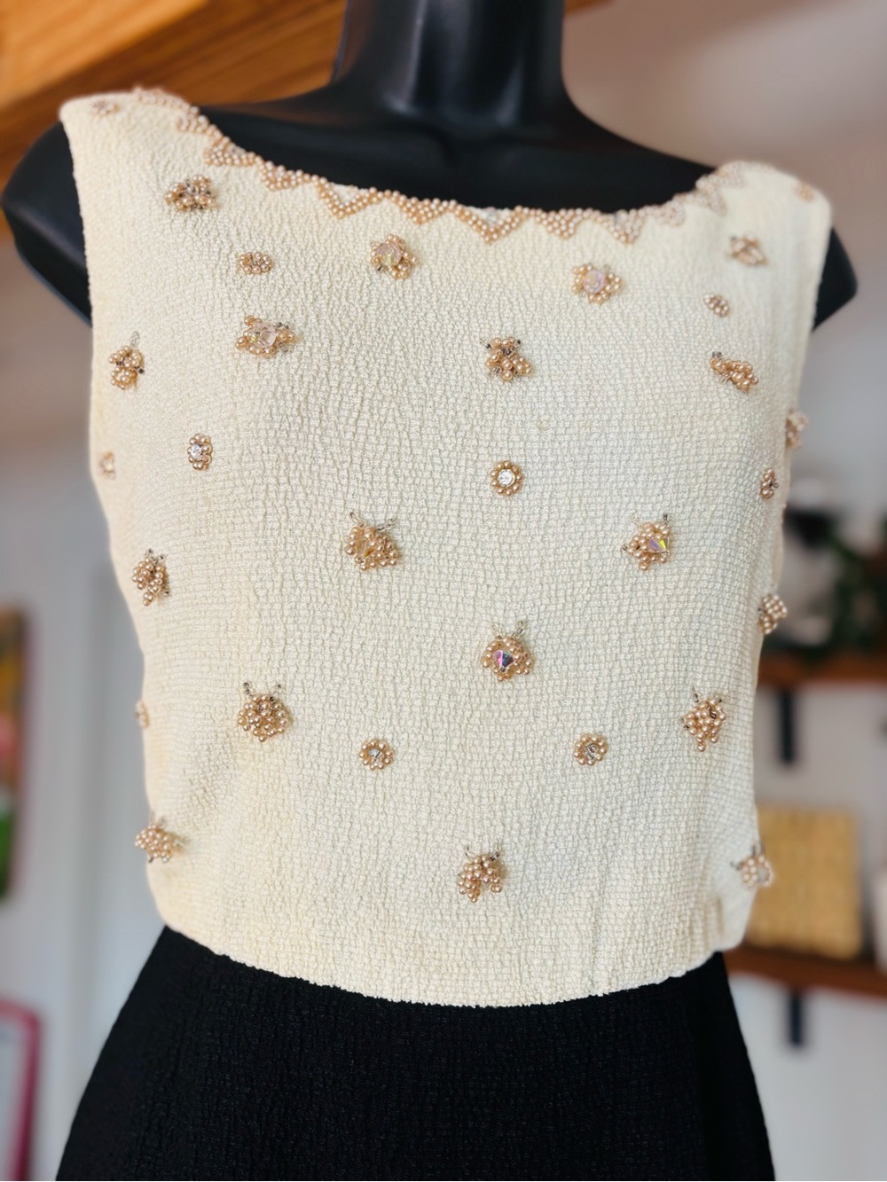 1940-1950s Vintage Rima London Beaded Two-Tone Cocktail Dress - Size 10 (M) - Picture 3 of 14